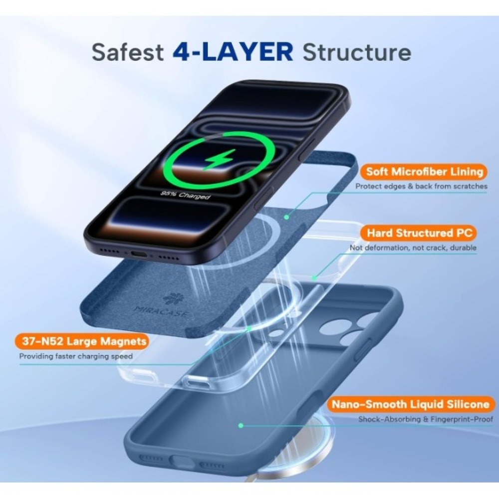Miracase iPhone Case iPhone 17 Pro Max Glass Blue Magnetic Silicone NWT - Picture 4 of 8